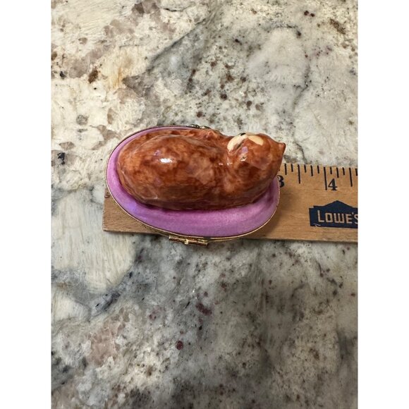 VTG Limoges ND Peint Main Hand-Painted Porcelain Trinket Box Sienna Cat signed - Picture 8 of 16